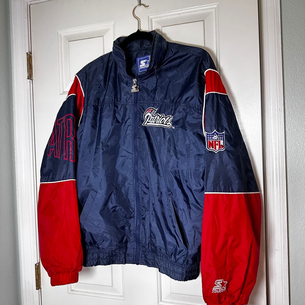 Vintage Starter New England Patriots Jacket XL NFL Full Zip Windbreaker Navy Red